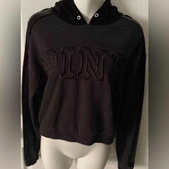 Victoria's Secret PINK size small crop top sweatshirt hoods black clover - Picture 1 of 9